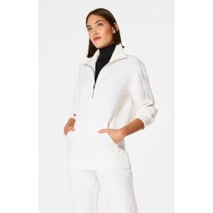 SPANX AirEssentials Luxe Half Zip Top Tunic Sweatshirt Pullover Powder White NWT